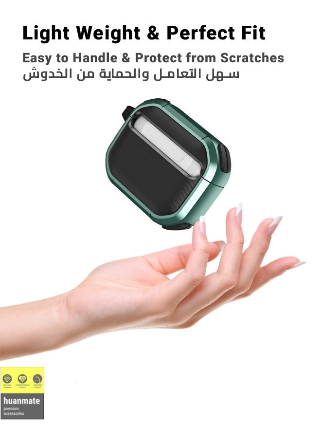 huanmate Stylish Shockproof Protection Case Cover For Apple Airpods Pro 2(2nd Generation 2022) Black/Green - Image 3
