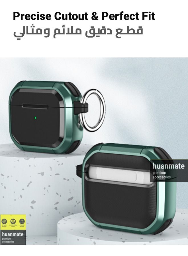 huanmate Stylish Shockproof Protection Case Cover For Apple Airpods Pro 2(2nd Generation 2022) Black/Green - Image 2