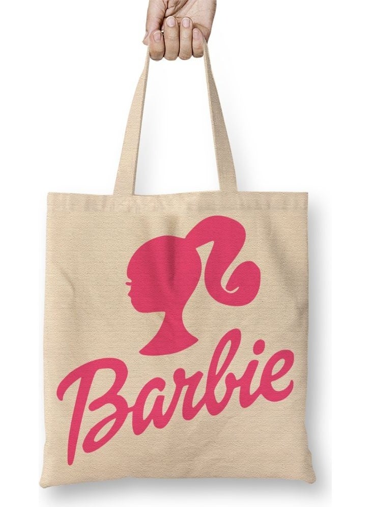 Baskı Dükkanı Print Shop Barbie Logo Cloth Bag Long Handle 