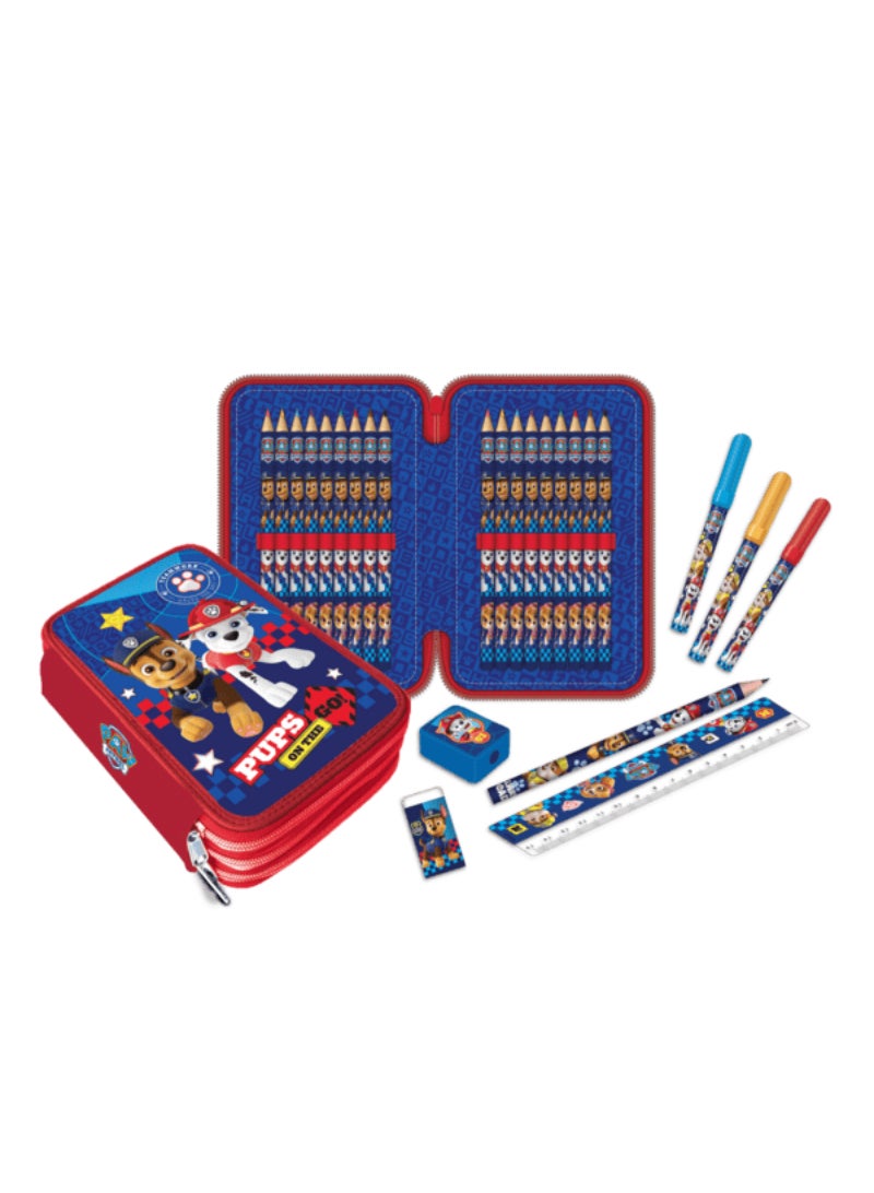 First Kid Paw Patrol 3-Zipper Filled Pencil Case for Kids Red and Blue FK-PAW-2201