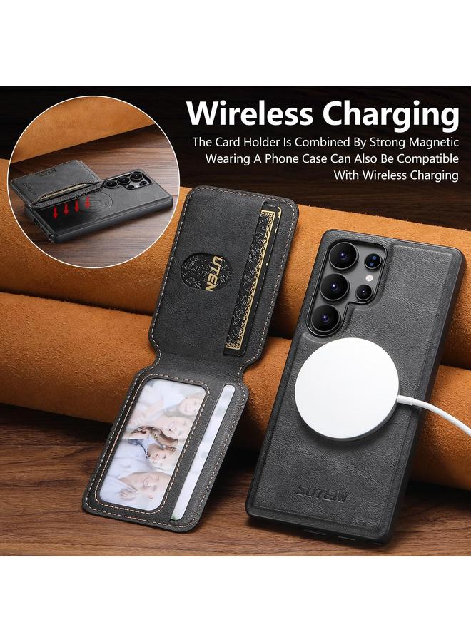Suteni Case For Samsung Galaxy S24 Ultra 5G M3 Card Bag MagSafe Cowhide Texture Leather Phone Case - Image 3