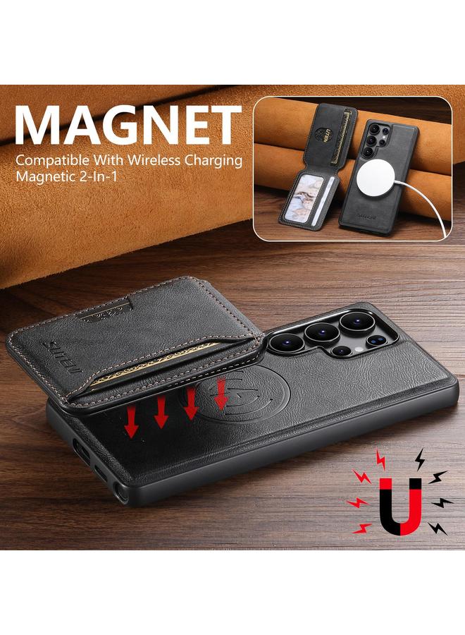 Suteni Case For Samsung Galaxy S24 Ultra 5G M3 Card Bag MagSafe Cowhide Texture Leather Phone Case - Image 2