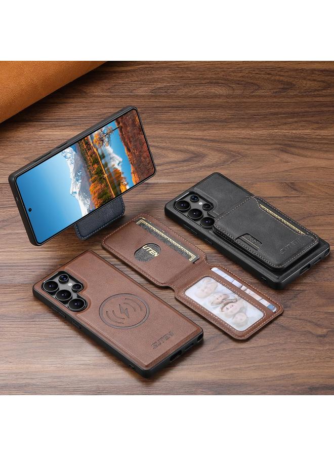 Suteni Case For Samsung Galaxy S24 Ultra 5G M3 Card Bag MagSafe Cowhide Texture Leather Phone Case - Image 5