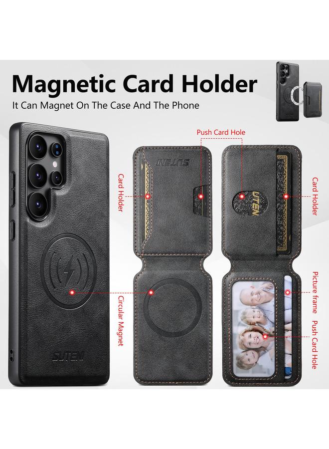 Suteni Case For Samsung Galaxy S24 Ultra 5G M3 Card Bag MagSafe Cowhide Texture Leather Phone Case - Image 4