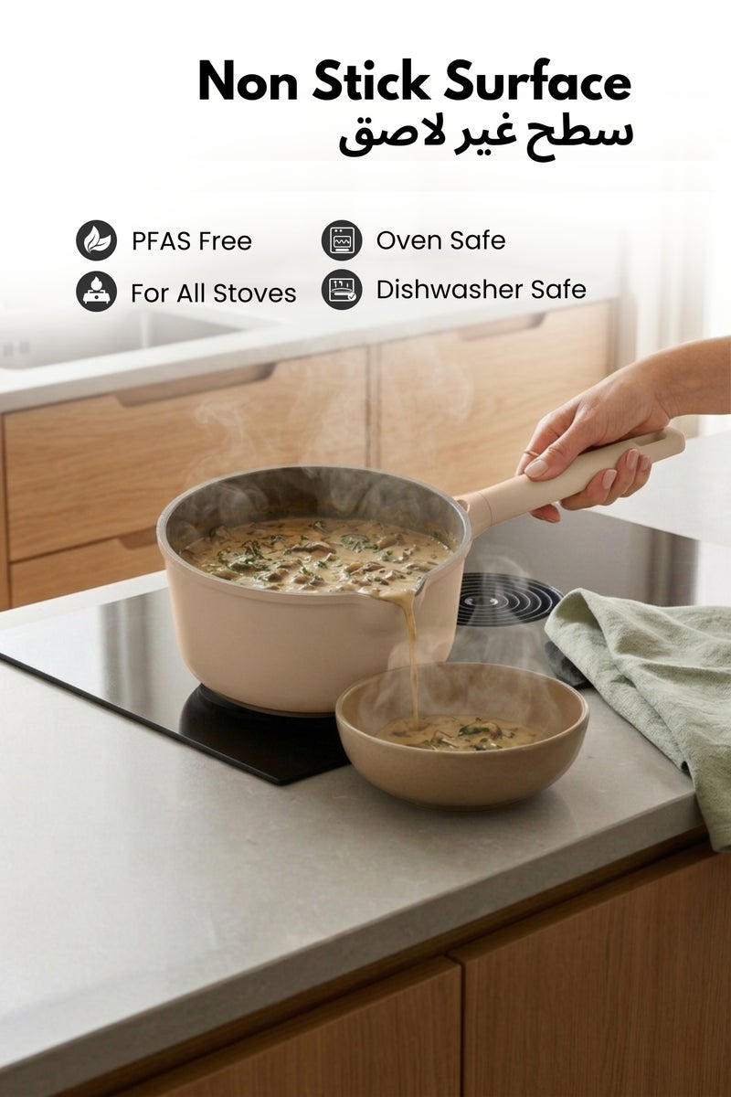 كاروت قدر طهي كاروت 1.9 لتر غير لاصق مع فتحة صب وغطاء مصفاة، خالٍ من PFAS وPFOA، معزز بالتيتانيوم ومقبض مقاوم للحرارة، متوافق مع جميع المواقد وآمن لغسالة الصحون (رمادي داكن) - Image 3