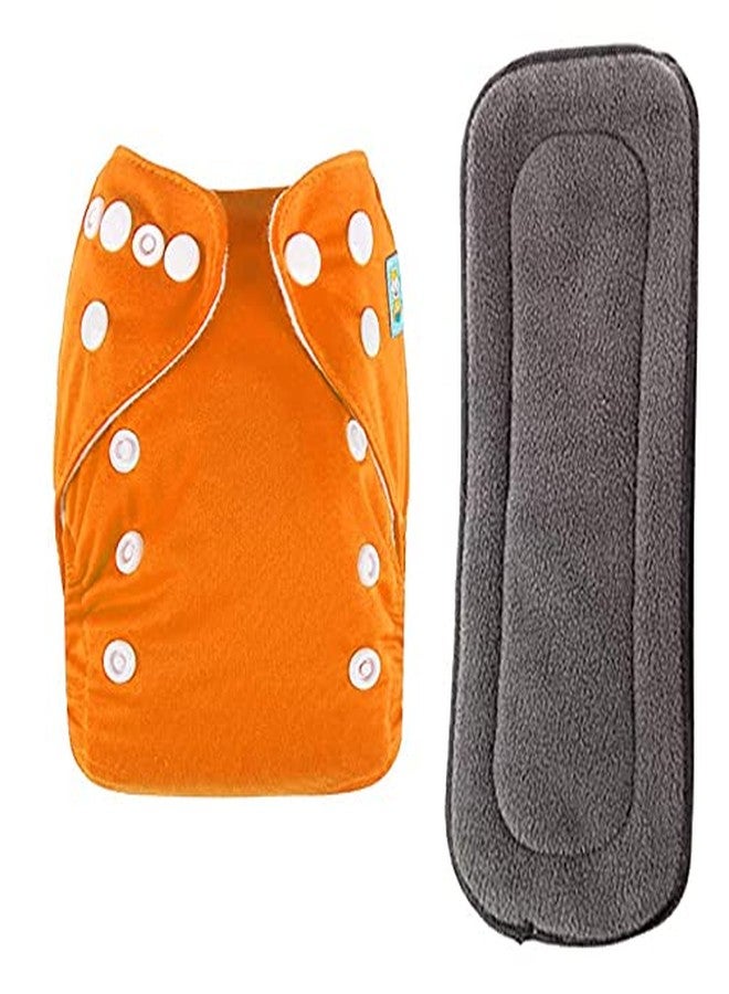Mopslik - Reusable Adjustable Washable button Cloth Diaper with 5 Layered Insert (Orange) - Image 1