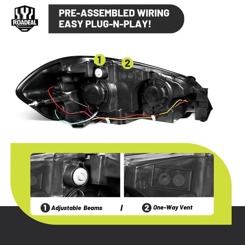 ROADEAL Headlights W/Bulbs for 2006-2013 Chevy Impala, 2006-2007 Chevy Monte Carlo, 2014-2016 Impala Limited Halogen Headlamp Replacement Driver & Passenger Side - Image 4