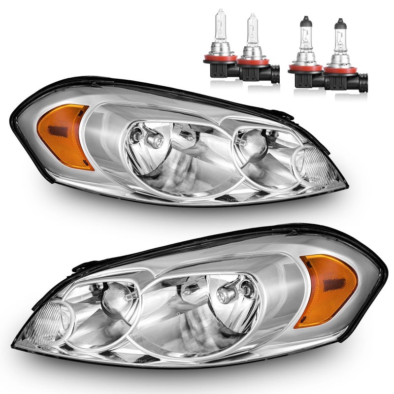 ROADEAL Headlights W/Bulbs for 2006-2013 Chevy Impala, 2006-2007 Chevy Monte Carlo, 2014-2016 Impala Limited Halogen Headlamp Replacement Driver & Passenger Side - Image 1