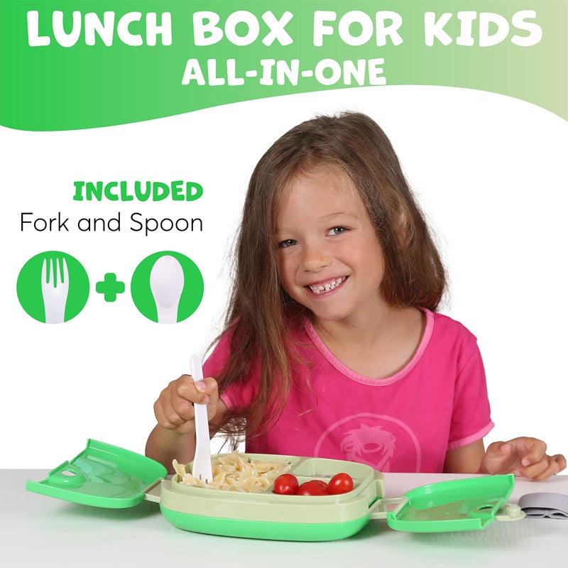 Umami All-in-1 Bento Box for Kids, Ice-pack & Utensils Included, 100% Leakproof & BPA free, Parents' favorite Lunch Box Kids (Green, 27 oz) - Image 2