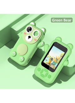 Cartoon Unicorn H07 Children's Mobile Phone Camera Flashlight Game Alarm Clock Multi-function Toy-Color:Green Bear (button Version) Does Not Come With Card