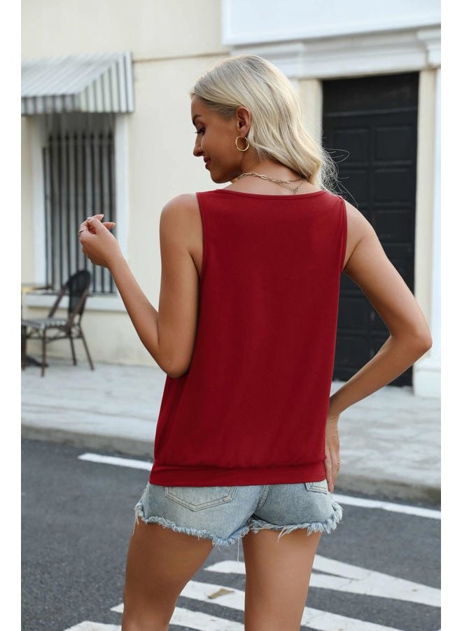 zeagoo Womens Tank Tops Loose Fit V Neck Ruched Sleeveless Tops Casual Basic Banded Shirts S-XXL, Red, XL - Image 4