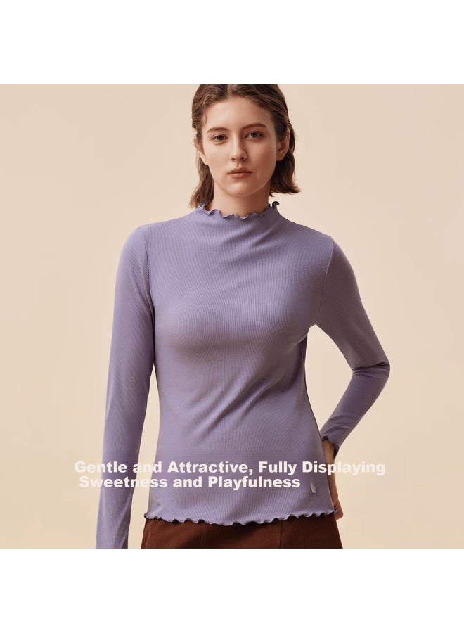 Ubras New Ruffled Silk Blend Wool Base Layer Early Spring Women's Underwear Innerwear Muslin Purple M - Image 1