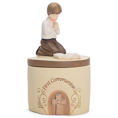 Dicksons First Communion Praying Boy Resin Stone 5 inch Keepsake Box - Image 1