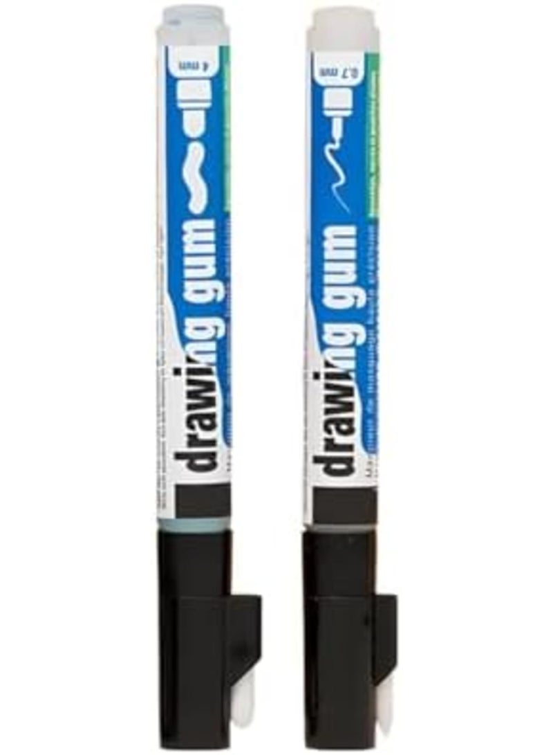 SYOSI Drawing Gum Pen Set (2 Pack) - Dual Tip Masking Fluid Marker for Watercolor Painting (0.7mm Fine Line + 4mm Broad Tip) - Erasable Whiteout Effect, Replaceable Refills - Ideal for Artists & Crafters - Image 1
