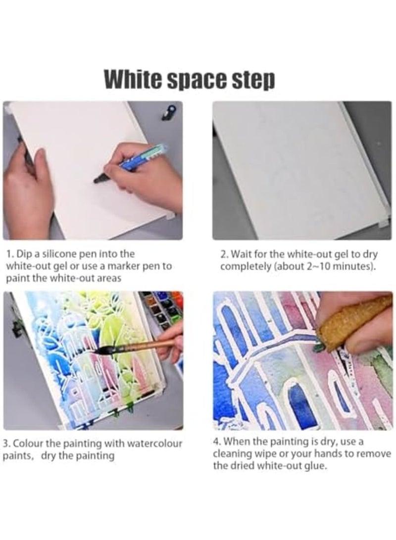 SYOSI Drawing Gum Pen Set (2 Pack) - Dual Tip Masking Fluid Marker for Watercolor Painting (0.7mm Fine Line + 4mm Broad Tip) - Erasable Whiteout Effect, Replaceable Refills - Ideal for Artists & Crafters - Image 4