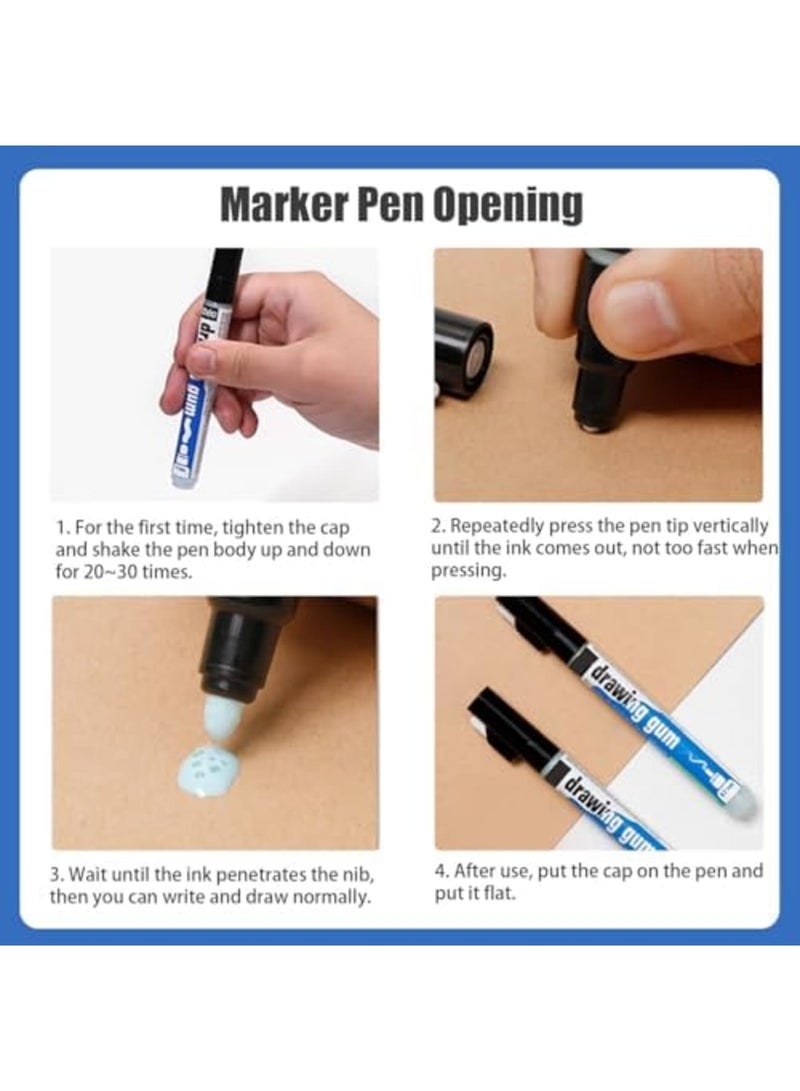 SYOSI Drawing Gum Pen Set (2 Pack) - Dual Tip Masking Fluid Marker for Watercolor Painting (0.7mm Fine Line + 4mm Broad Tip) - Erasable Whiteout Effect, Replaceable Refills - Ideal for Artists & Crafters - Image 3