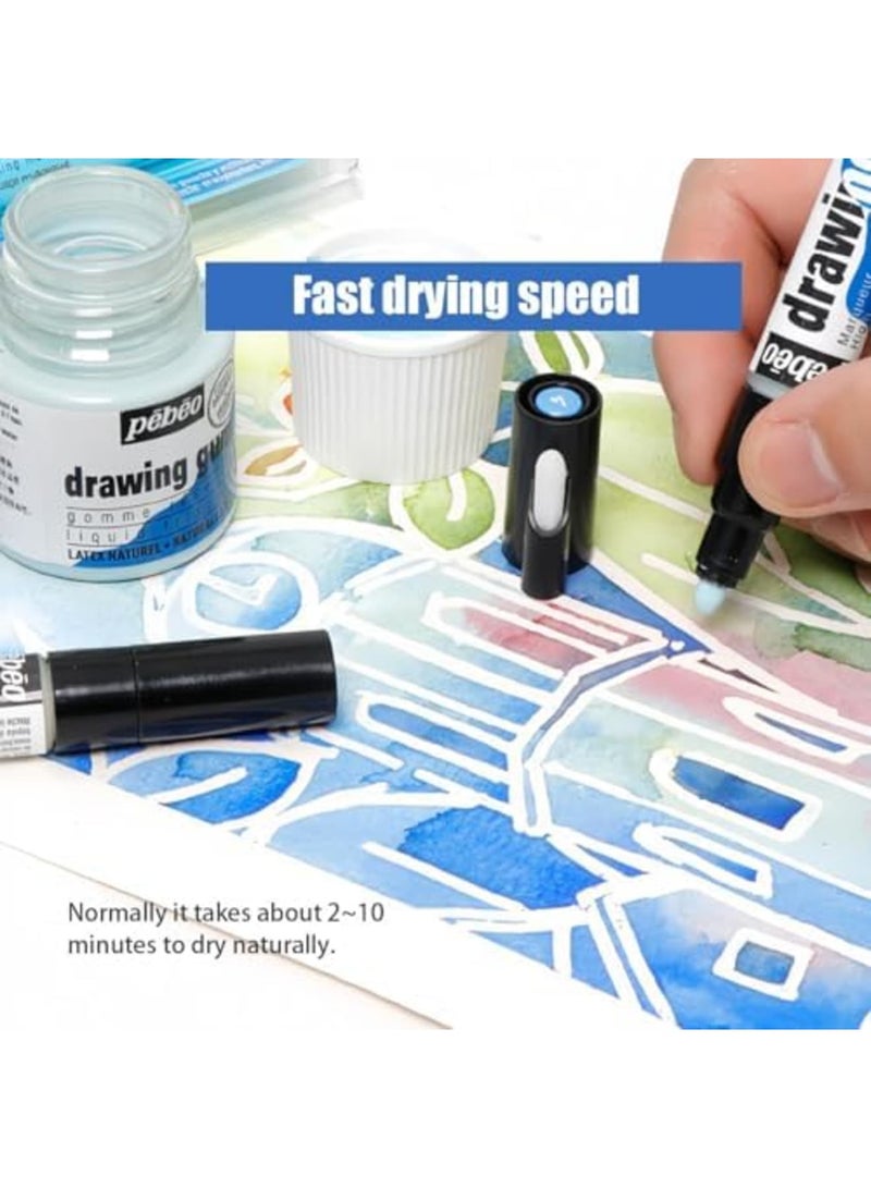 SYOSI Drawing Gum Pen Set (2 Pack) - Dual Tip Masking Fluid Marker for Watercolor Painting (0.7mm Fine Line + 4mm Broad Tip) - Erasable Whiteout Effect, Replaceable Refills - Ideal for Artists & Crafters - Image 5