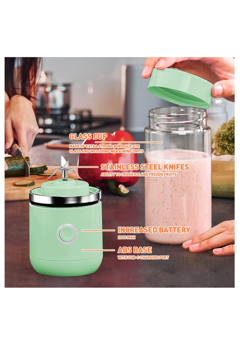SYOSI - Portable Juice Blender,mini glass portable smoothie maker,refillable bottle blender travel juicer manual,for fruit juices and milkshakes (green) - Image 1