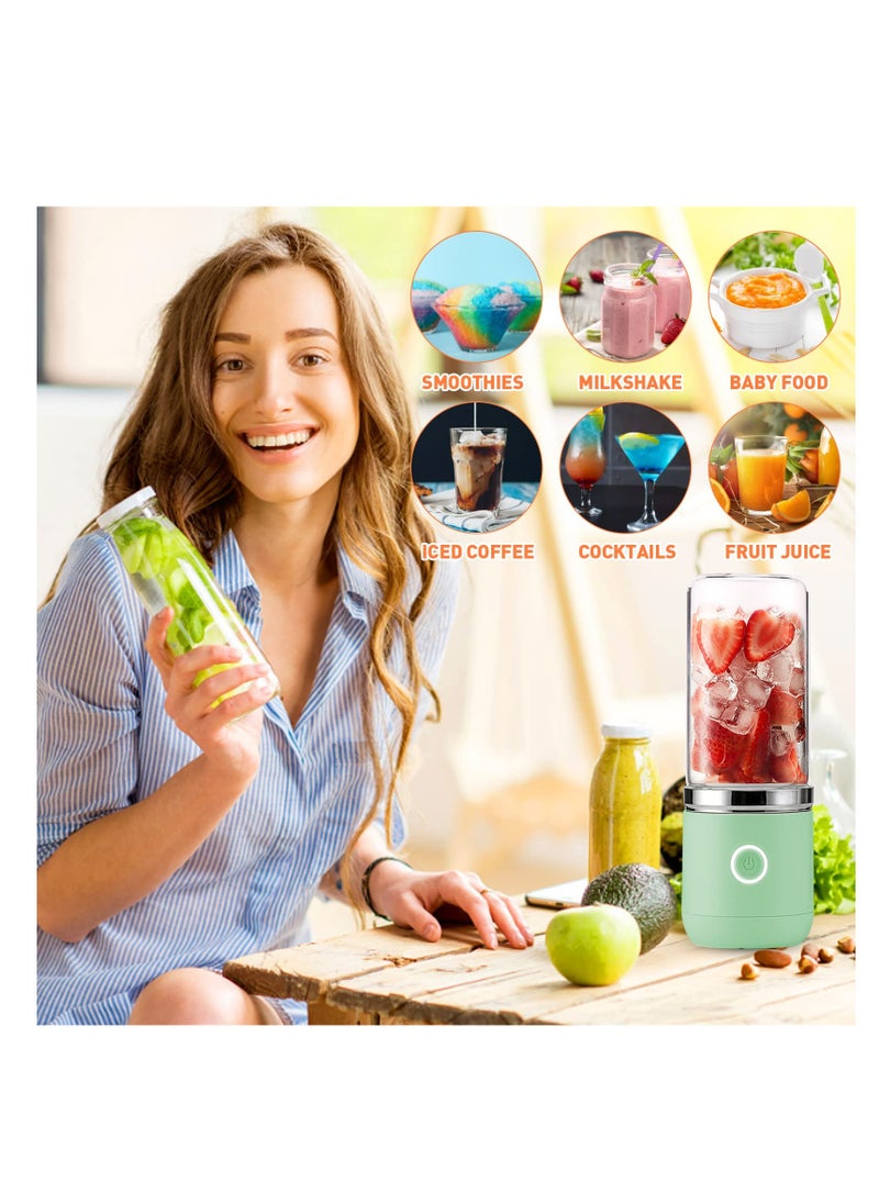SYOSI - Portable Juice Blender,mini glass portable smoothie maker,refillable bottle blender travel juicer manual,for fruit juices and milkshakes (green) - Image 1