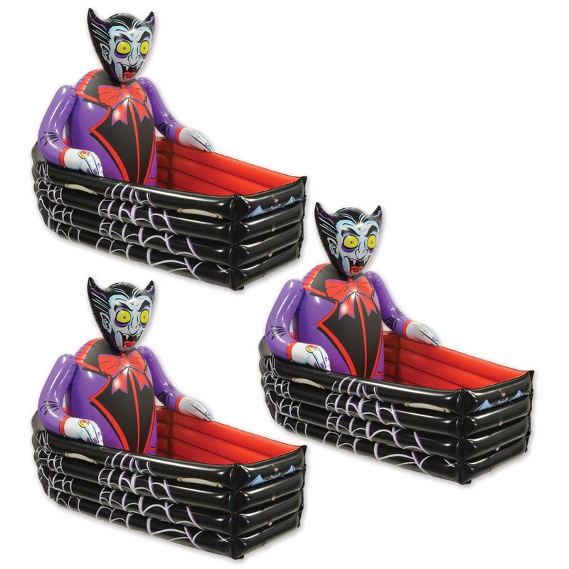 Beistle Inflatable Vampire Coffin Coolers 3 Pack 30 x 42 Each Holds Approx 48 12 oz Cans Drink Cooler Drink Container for Parties Beverage Cooler Spooky Decor Halloween Cooler