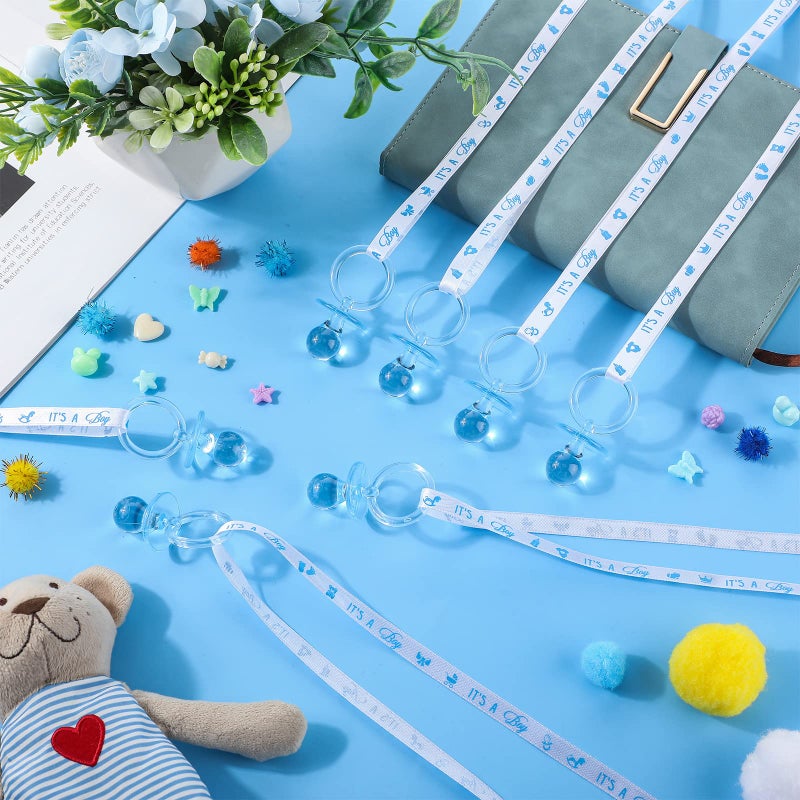Coume 36 Pcs Baby Shower Pacifiers Necklace Acrylic Baby Pacifiers Party Favors Charm Necklace for Girls Boys Shower Party Decorations Gender Reveal Table Scatter(White, Blue) - Image 5