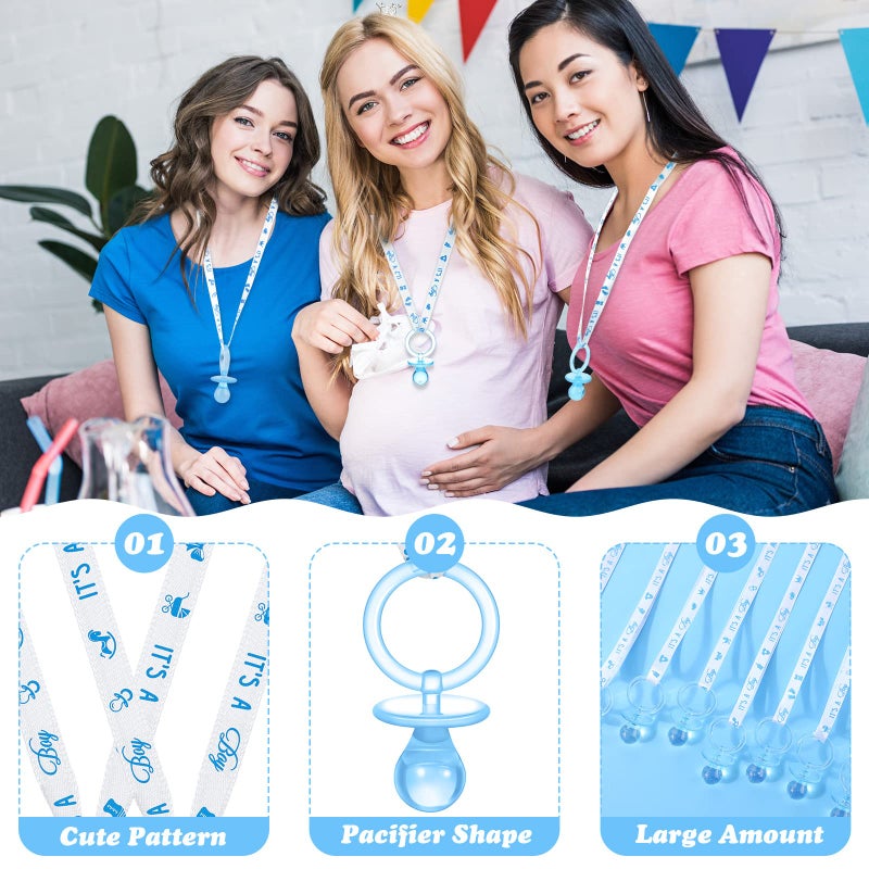 Coume 36 Pcs Baby Shower Pacifiers Necklace Acrylic Baby Pacifiers Party Favors Charm Necklace for Girls Boys Shower Party Decorations Gender Reveal Table Scatter(White, Blue) - Image 2