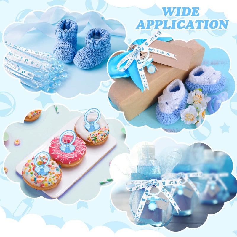 Coume 36 Pcs Baby Shower Pacifiers Necklace Acrylic Baby Pacifiers Party Favors Charm Necklace for Girls Boys Shower Party Decorations Gender Reveal Table Scatter(White, Blue) - Image 4