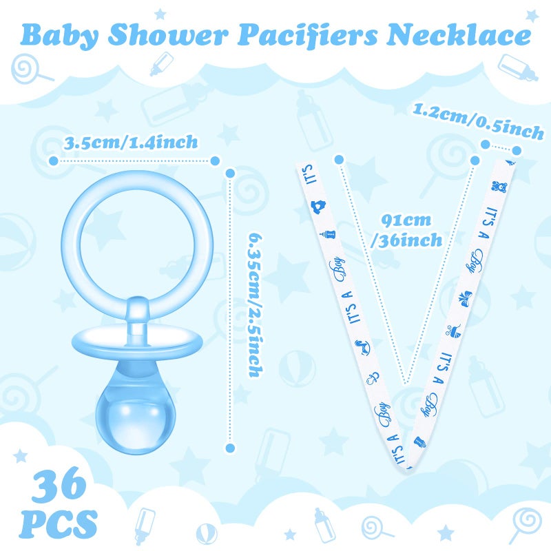 Coume 36 Pcs Baby Shower Pacifiers Necklace Acrylic Baby Pacifiers Party Favors Charm Necklace for Girls Boys Shower Party Decorations Gender Reveal Table Scatter(White, Blue) - Image 3