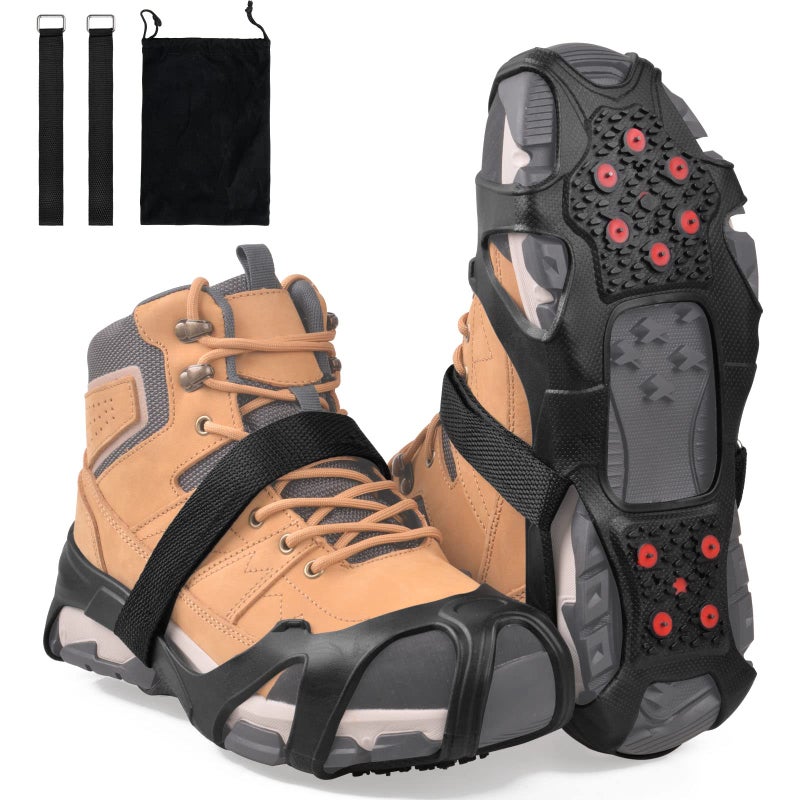 JSHANMEI Ice Cleats Tungsten Crampons, Anti Slip Shoes Grippers with Reflective Heel, Ice Snow Cleats for Shoes and Boots Men Women Slip-on Overshoes Stretch Footwear, Size XL - Image 1