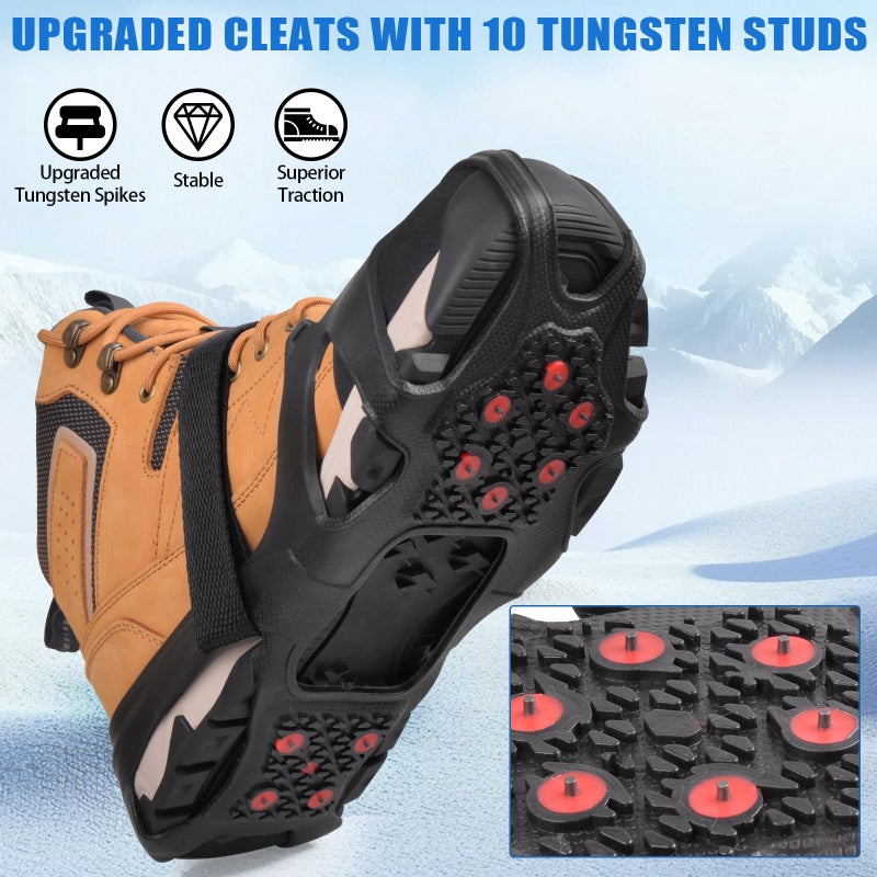 JSHANMEI Ice Cleats Tungsten Crampons, Anti Slip Shoes Grippers with Reflective Heel, Ice Snow Cleats for Shoes and Boots Men Women Slip-on Overshoes Stretch Footwear, Size XL - Image 2