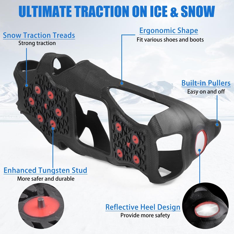 JSHANMEI Ice Cleats Tungsten Crampons, Anti Slip Shoes Grippers with Reflective Heel, Ice Snow Cleats for Shoes and Boots Men Women Slip-on Overshoes Stretch Footwear, Size XL - Image 3