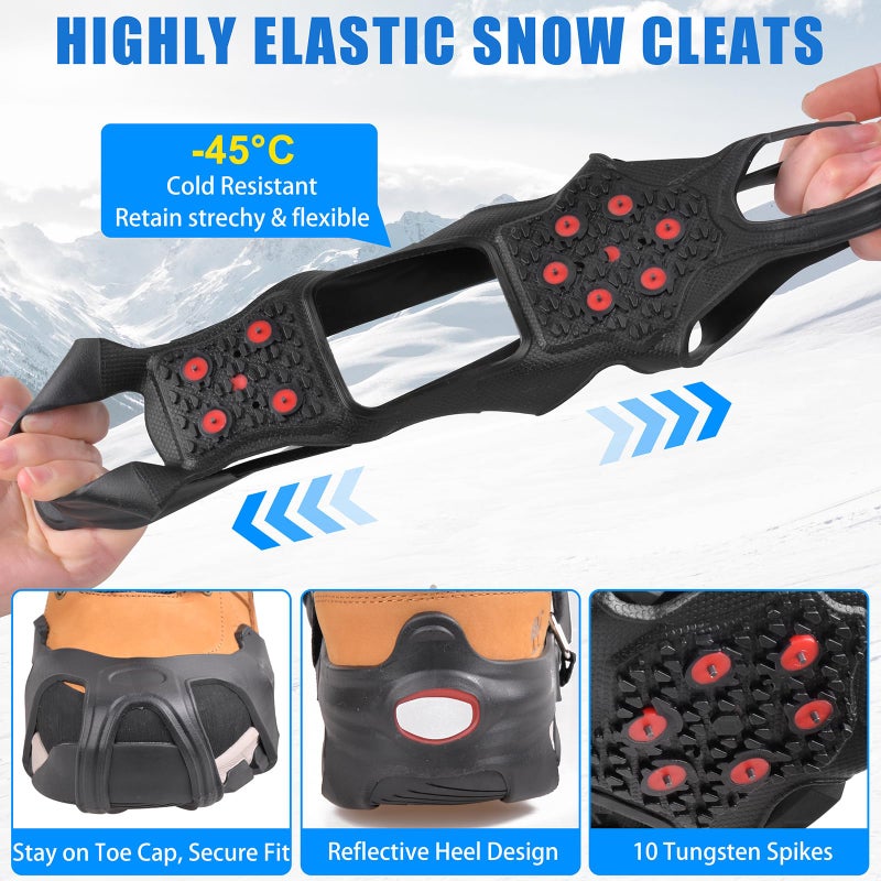 JSHANMEI Ice Cleats Tungsten Crampons, Anti Slip Shoes Grippers with Reflective Heel, Ice Snow Cleats for Shoes and Boots Men Women Slip-on Overshoes Stretch Footwear, Size XL - Image 4