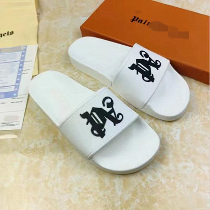 Cambodia Vietnam Nigeria high-end outdoor letter graffiti printed Palm Beach men and women angel flip-flops White (single letter 