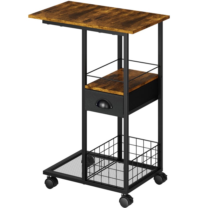 Sonyabecca C Shaped Sofa Side Table with Wheels, Rolling Small Coffee Table with Drawer, Portable TV Tray Table for Couch, Bedside Table with Storage, Narrow Nightstand for Bedroom, End Tables Living Room - Image 1