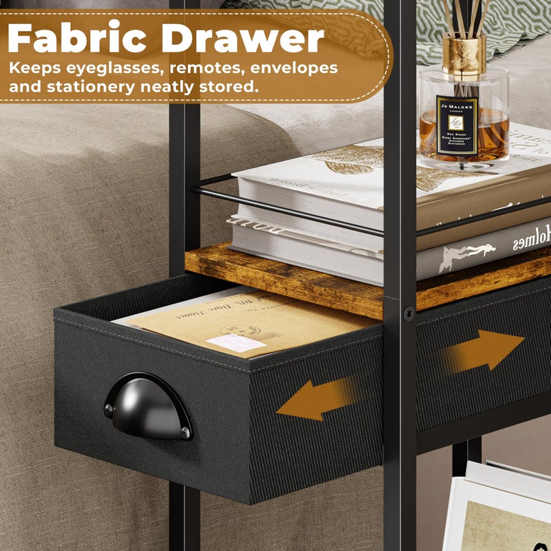 Sonyabecca C Shaped Sofa Side Table with Wheels, Rolling Small Coffee Table with Drawer, Portable TV Tray Table for Couch, Bedside Table with Storage, Narrow Nightstand for Bedroom, End Tables Living Room - Image 3