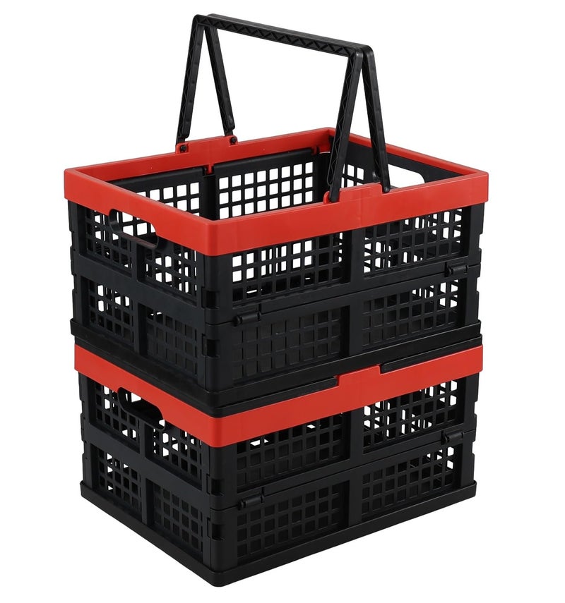 Ysmiltion 15 L Plastic Folding Crate with Handle Collapsible Plastic Shopping Basket 2 Packs - Image 2