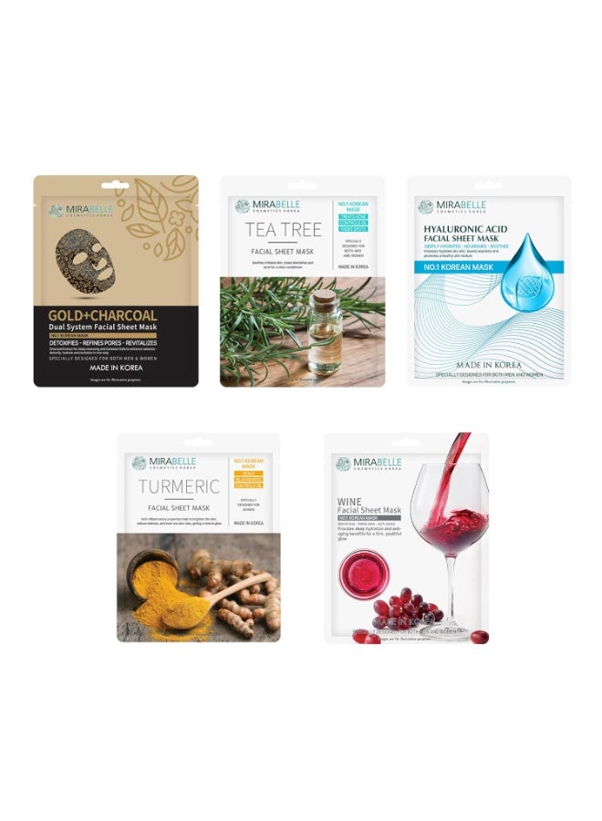 Mirabelle Cosmetics Korea Spotless Glow Facial Sheet Mask | Anti-Aging & Controls Tan| Dark Spot Removal | All Skin Types | Women & Men | Made In Korea | Combo Pack Of 5 (Each 25Ml) - Image 1