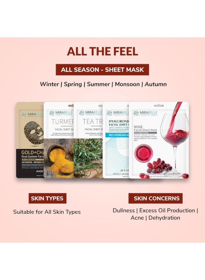 Mirabelle Cosmetics Korea Spotless Glow Facial Sheet Mask | Anti-Aging & Controls Tan| Dark Spot Removal | All Skin Types | Women & Men | Made In Korea | Combo Pack Of 5 (Each 25Ml) - Image 2