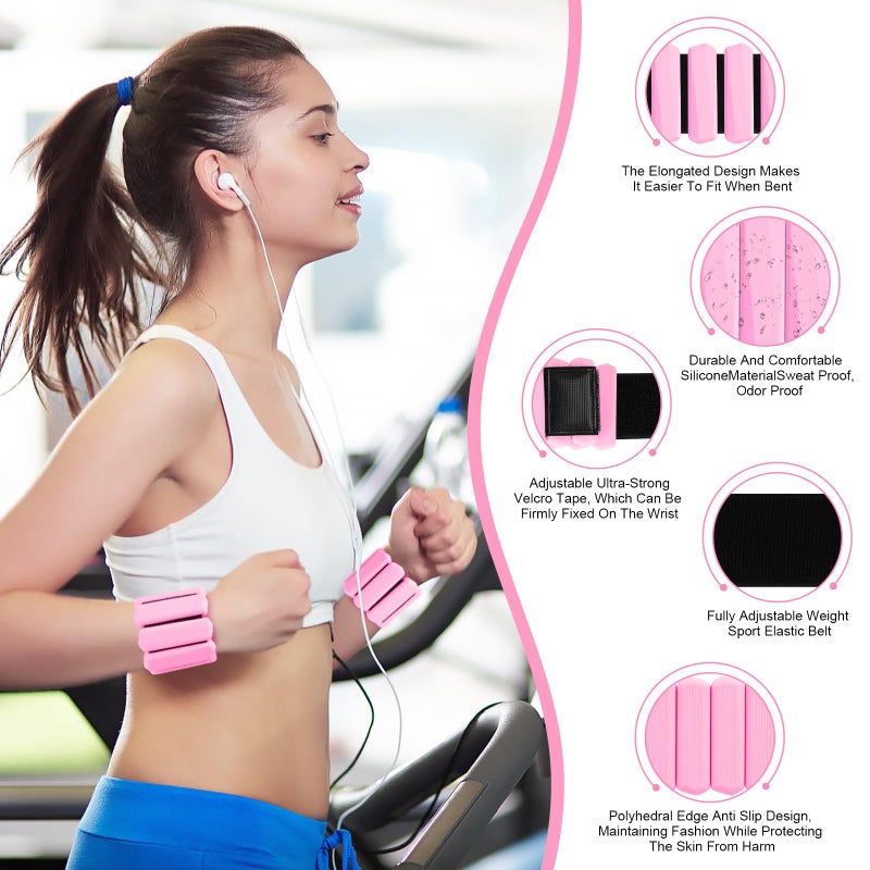 Teikugv Wrist Weights Set of 2, Wearable Arm & Leg Weights for Women & Men, Adjustable Wrist Ankle Weights for Walking, Yoga, Swimming, Gym, 2lb (Pink) - Image 3