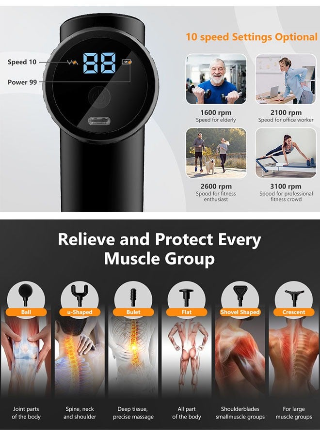 General Mini Massage Gun, Percussion Deep Tissues Muscle Massager Gun with 6 Speeds, Type-C Charging, 35DB Ultra Quiet, Portable Electric Handheld Body Massager for Back Neck Pain Relief  - Image 4