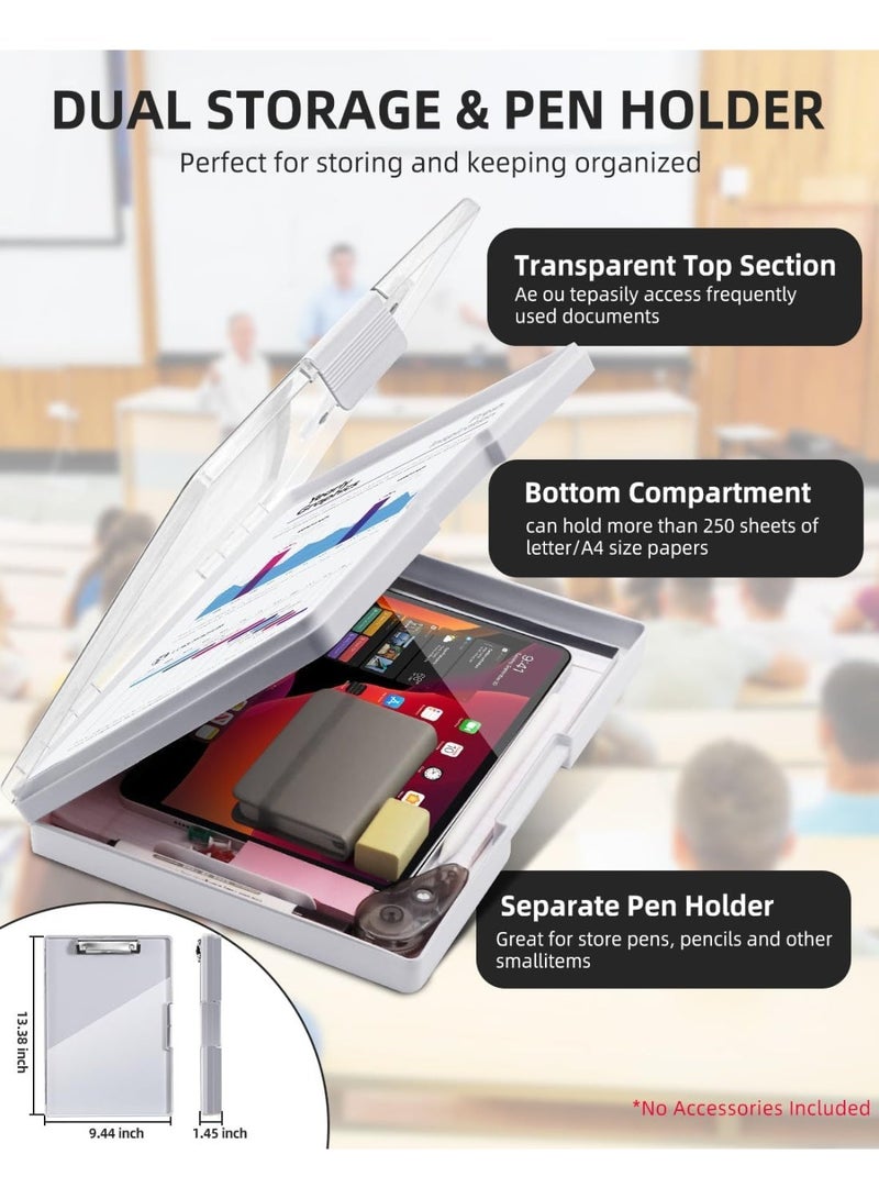 Bukela Clipboard with 2 Storage, Dry Erase 8.5x11 Heavy Duty ClipBoards - High Capacity Coaches Clip Board with Pen Holder - Side Opening Plastic Nursing Clip Case (Grey) - Image 3