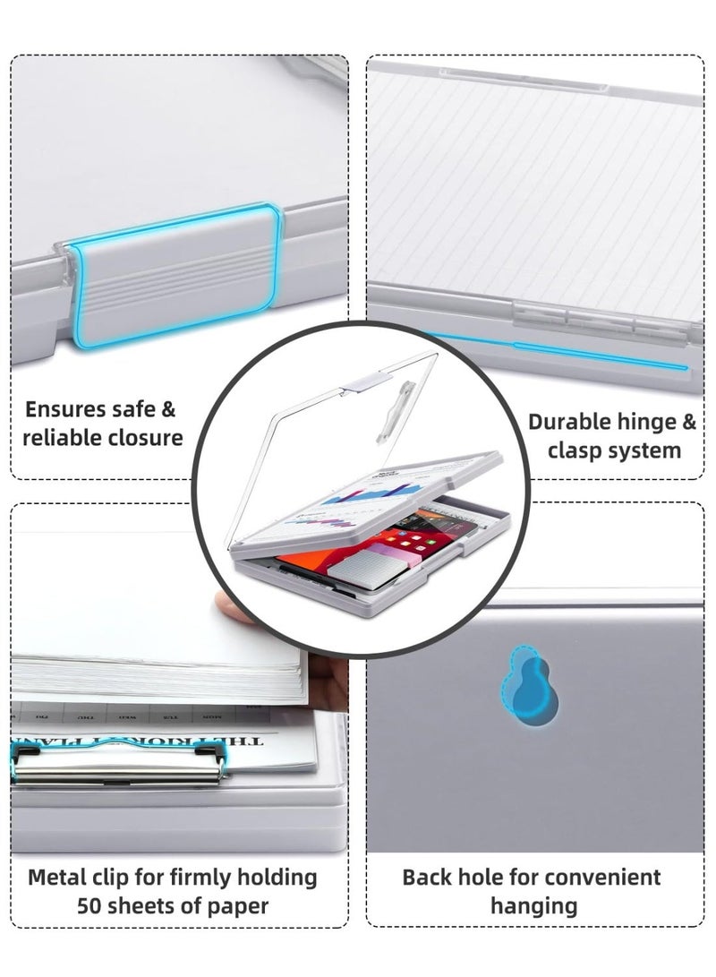 Bukela Clipboard with 2 Storage, Dry Erase 8.5x11 Heavy Duty ClipBoards - High Capacity Coaches Clip Board with Pen Holder - Side Opening Plastic Nursing Clip Case (Grey) - Image 5