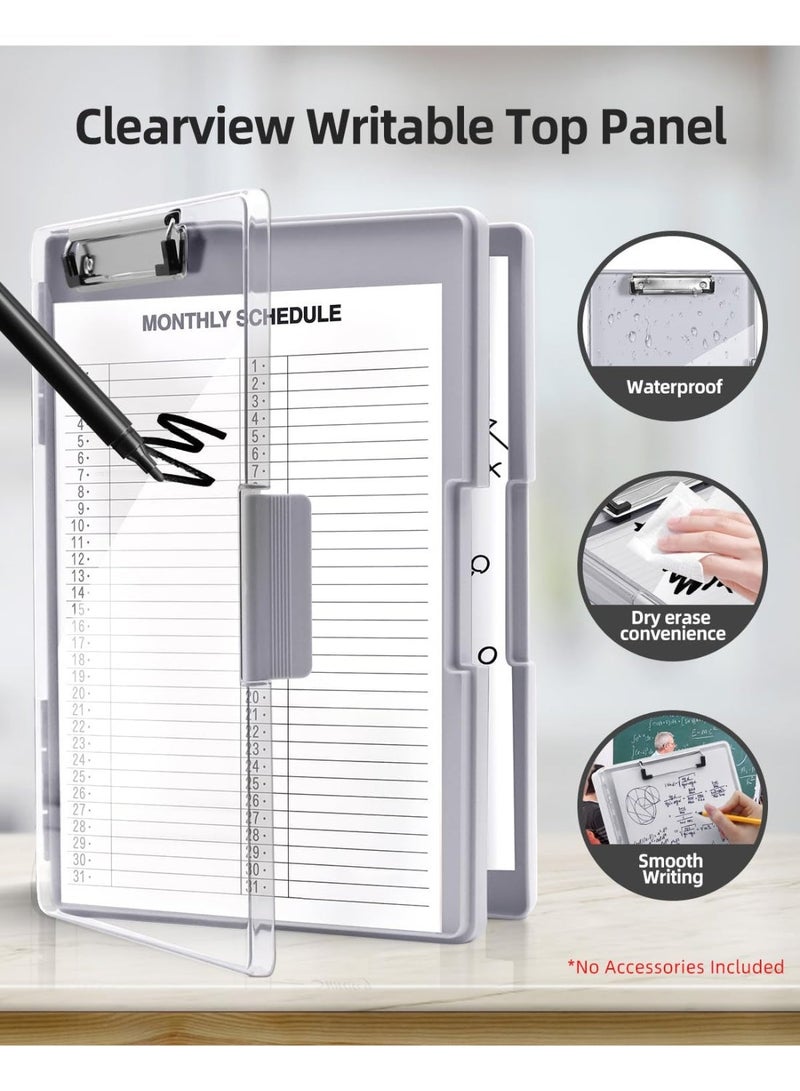 Bukela Clipboard with 2 Storage, Dry Erase 8.5x11 Heavy Duty ClipBoards - High Capacity Coaches Clip Board with Pen Holder - Side Opening Plastic Nursing Clip Case (Grey) - Image 2