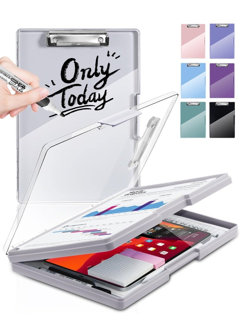 Bukela Clipboard with 2 Storage, Dry Erase 8.5x11 Heavy Duty ClipBoards - High Capacity Coaches Clip Board with Pen Holder - Side Opening Plastic Nursing Clip Case (Grey) - Image 1