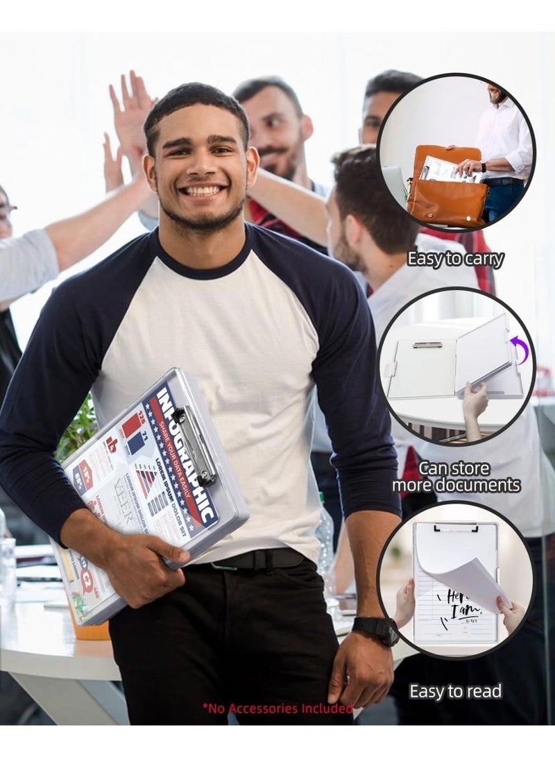 Bukela Clipboard with 2 Storage, Dry Erase 8.5x11 Heavy Duty ClipBoards - High Capacity Coaches Clip Board with Pen Holder - Side Opening Plastic Nursing Clip Case (Grey) - Image 4