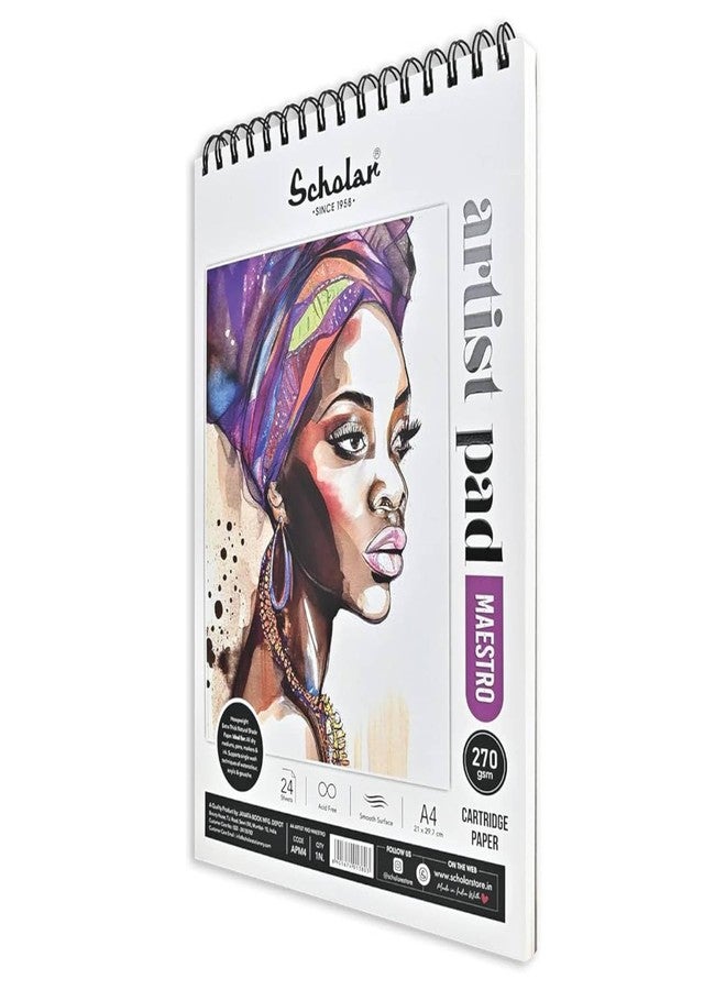 Scholar 270 GSM Artist Pad - Meastro (Wire Bound, 24 Sheets) (A4) - Image 2