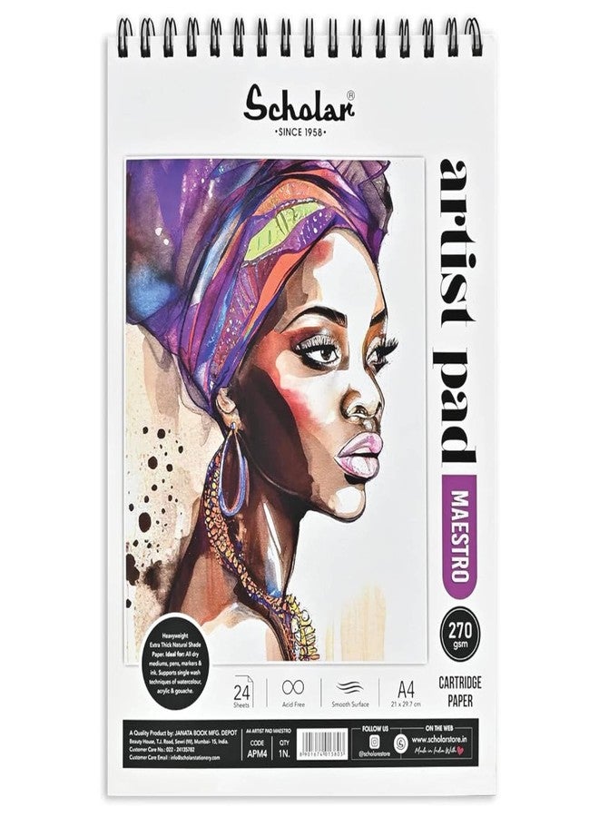 Scholar 270 GSM Artist Pad - Meastro (Wire Bound, 24 Sheets) (A4) - Image 1