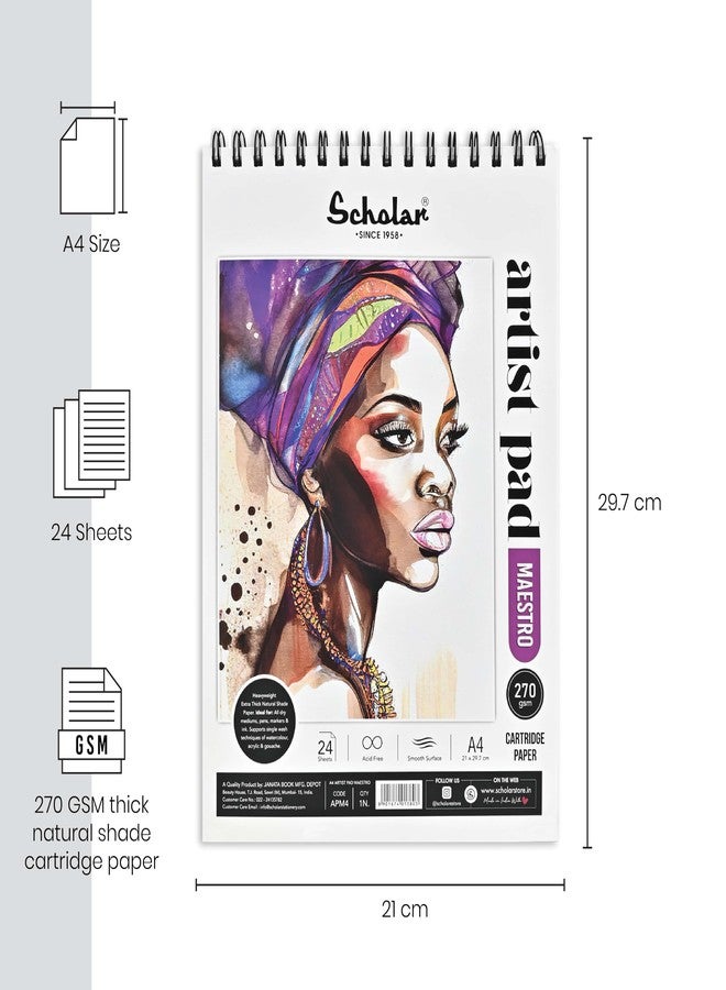 Scholar 270 GSM Artist Pad - Meastro (Wire Bound, 24 Sheets) (A4) - Image 3