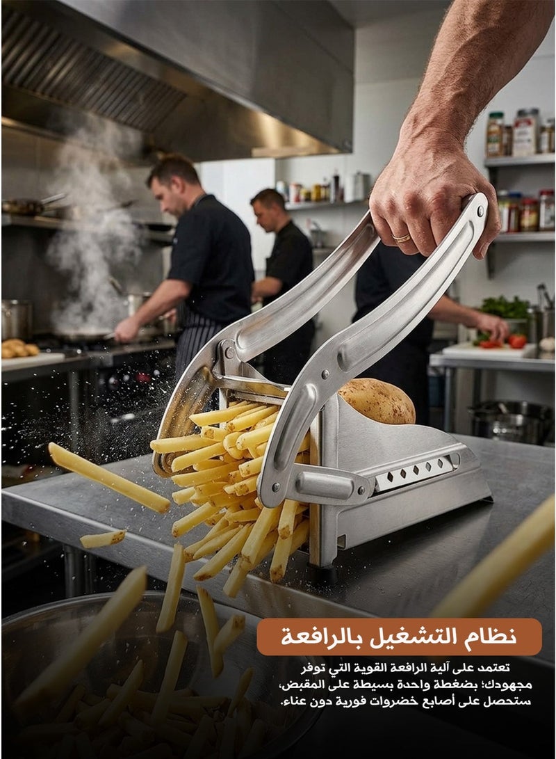 قطاعة بطاطس يدوية ستانلس ستيل متعددة الوظائف متعددة الاستخدام، مقطعة يدوية لشرائح ومكعبات مع شفرات قابلة للتبديل - لون فضي - Image 5