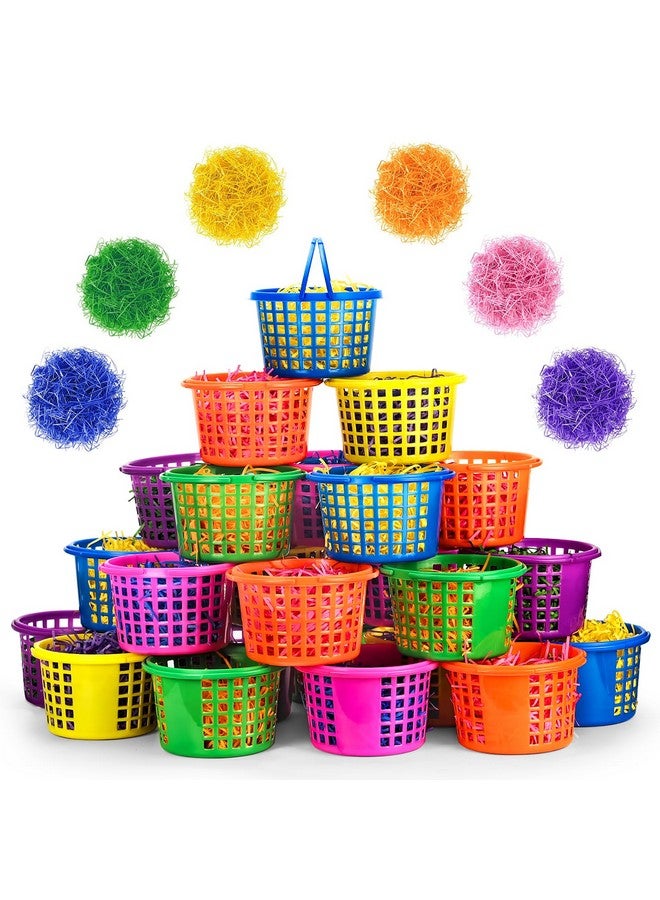 Evoio Easter Baskets in Bulk for Kids 24 PCS Plastic Easter Basket Bucket for Eggs Hunts Game, Classroom Eggs Collecting Baskets with 6 Color Raffia Paper Grass Filler Basket for Kids Egg Hunts Party - Image 1